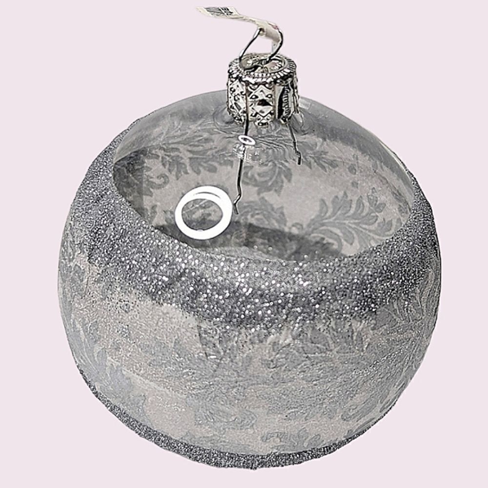 Crate&Barrel Clear Blown Glass Metallic Paper Wrapped Christmas Tree Ornament